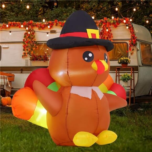 4 FT Thanksgiving Inflatables Turkeys Outdoor Decorations Blow Up Yard - Picture 2 of 7
